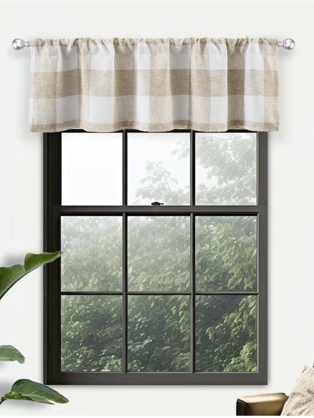 Woven Taupe Buffalo Check Window Valances - Classic Farmhouse Style
(2 Valances)